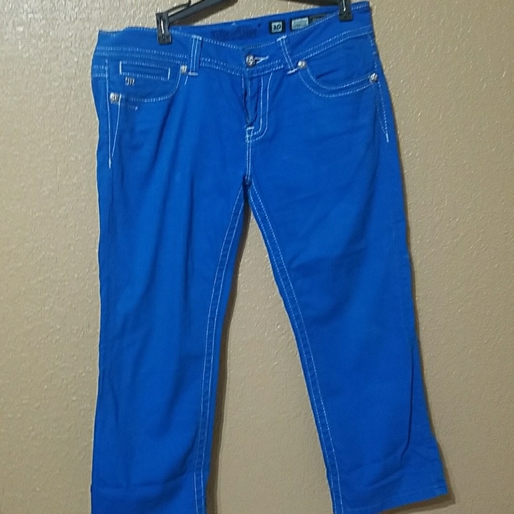 Hot Blue Miss Me Cuffed Capris